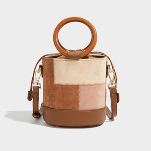 Sang Trọng Da Lộn Retro Cổ Điển Xô Túi Với Frosted Vai Chuỗi Hình Trụ Dây Kéo PU Da Xử Lý Xô Túi - Product Image 1