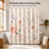 Rideau de Douche Moderne Abstrait Personnalisé à Motifs Floraux en Tissu Séchage Rapide avec Logo OEM ODM pour Hôtels, Commerces et Projets de Salles de Bain