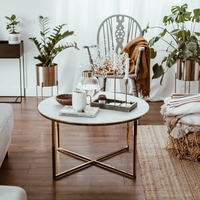 Table basse ronde en verre avec cadre doré, design populaire, prix bas, meubles de salon