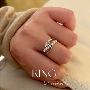 Bague Goutte d'Eau en Argent Sterling S925 Plaqué Or avec Sertissage Pavé, Bague de Fiançailles Tendance pour Femme, Collection King Silver Jewelry - Product Image 4