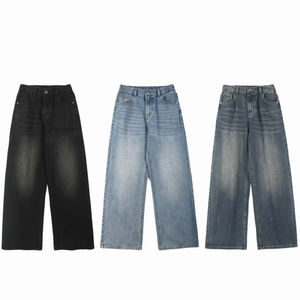 زر أزرق يطير الجينز مستقيم الرجال حجم كبير مصمم الغربية المتعثرة غسل أسلوب الهيب هوب مخطط عداء ببطء الدنيم بنطال طويل القامة الرجال - Product Image 4