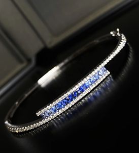 Xinfly Luxury Sapphire Natural Diamond Square & Round Cut 18k Pure Gold <b>Bangle</b> <b>Bracelet</b> - Product Image 1