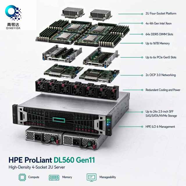 ProLiant DL560 Gen11 2U Rack Server Intel Xeon 4th Gen Enterprise AI Virtualization Database Cloud Computing up 60 Cores Stock