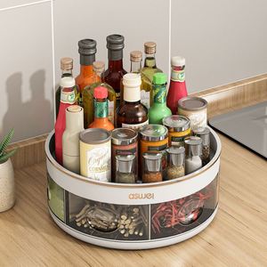 Easy-to-reach Plastic Double Tier Rotating <b>Kitchen</b> Spice <b>Storage</b> Organizer with Insect-proof Design for Home - Product Image 1