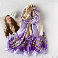 Écharpes et foulards en soie à motifs floraux colorés d'été, légers, doux, grands châles, imprimés floraux, en polyester et soie