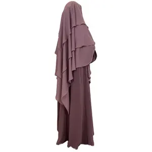 Новый мусульманский женские базовый платок 3 слоя для женщин два отдельных предмета: топ без рукавов и шифоновая длинная хиджаб в этническом стиле аксессуары