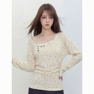 T-shirt asymétrique à pois haut de gamme pour femme, style décontracté et polyvalent, à manches longues, pour le printemps - Product Image 3