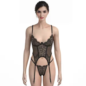 Sexy Lace Lingerie Custom Transparent Hollowed-out Open Fashion Jumpsuits For Women
