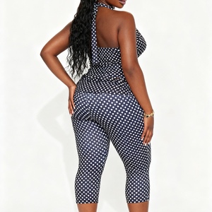 Women's New Polka Dot Slim-Fit <b>Sexy</b> Halter Neck Tie-Front Crop Top & Cropped Pants Casual 2-Piece <b>Set</b> Fashion - Product Image 3