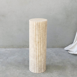 STONE nouveau produit pierre naturelle ronde piédestal Table d'appoint Beige calcaire marbre socle cylindre pour meubles de salon - Product Image 2