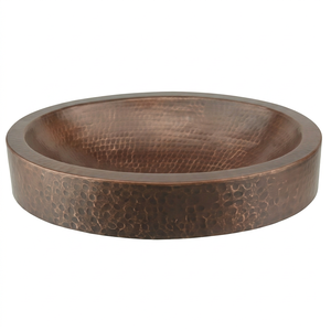 Évier rond élégant en cuivre avec un brillant poli fait à la main durable et idéal pour les salles de bains minimalistes modernes - Product Image 4