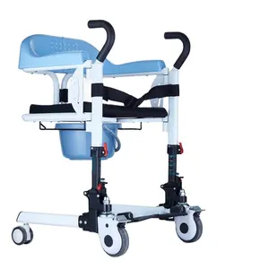 장애인 환자를위한 변기 팬이있는 방수 단단한 강철 기둥 이동 휠체어