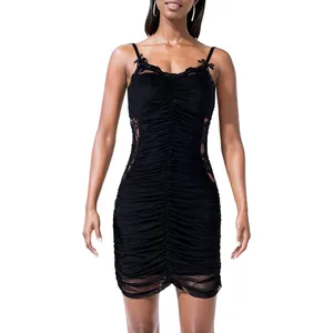 Plus size women's clothing linen tops and african lingerie laces mini sexy dresses women casual luxury short black party dress