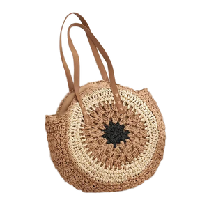 Nouveau sac fourre-tout de plage en rotin rond Art à la mode et sacs à main féminins frais avec doublure en Polyester sacs de paille en gros réutilisables - Product Image 2