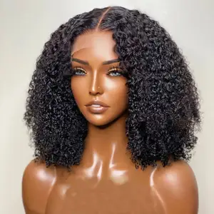 13*4 תחרה מול פאות ברזילאי HD שיער טבעי פאות מלא תחרה פרונטאלית מתולתל קצר בוב פאה 100% רמי שיער טבעי עבור שחור נשים