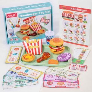 Boys Girls Perfect Gift Pretend Play Wooden Burger Hamburger Stacking <b>Puzzle</b> Montessori Toy - Product Image 1