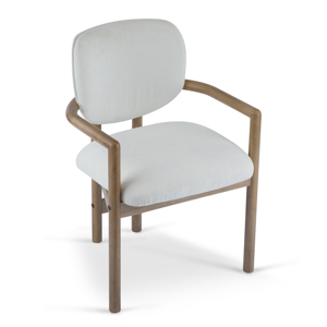 Modern Convertible Dining Chairs <b>Set</b> of 2 <b>White</b> Fabric Upholstered Armchairs with Rubber Wood Legs for Apartment Use - Product Image 6