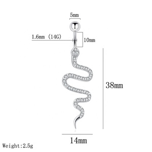 Nouveau design, <span class=keywords><strong>piercing</strong></span> de <span class=keywords><strong>nombril</strong></span> en forme de serpent, barre en acier inoxydable, bijoux de corps pour femmes, <span class=keywords><strong>piercing</strong></span> de <span class=keywords><strong>nombril</strong></span> en cristal pour femmes - Product Image 3