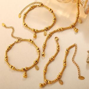 Pulsera de Acero Inoxidable con Cuentas Doradas, Diseño de Bola Redonda, Amuleto de la Suerte, Joyería Unisex, Accesorio de Regalo - Product Image 1