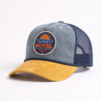 Casquette Trucker Personnalisée Effet Daim de Haute Qualité avec Patch Sunset Motel, Dos en Maille et Visière Courbée – Vente en Gros OEM