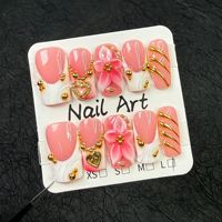 TSZS Faux Ongles à Presser 3D Fleur Faits Main Français Rose Courts avec Breloques Étoile de Mer Réutilisables pour Femmes