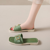 Neue Mode Frauen Mädchen Sommer Flache Sandale Strands chuhe Rutschen Quadratische Schnalle Koreanische Outdoor Daily Casual Shopping Slipper