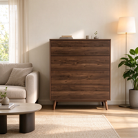 Commode vintage couleur noyer à 4 tiroirs, en mélamine, coffre de rangement en bois, grand organisateur de vêtements pour chambre à coucher, vente en gros OEM