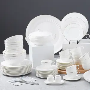 P & T Horeca Homeware özel sofra yemekleri lüks otel yemeği seti kemik çin seramik yemek takımı beyaz toptan sofra takımı set