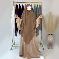 Nouveau Khimar Hijab en Mousseline de Soie Trois Couches Grande Taille Respirant Léger Anti-Plis pour Femmes Musulmanes, à Nouer Long et Multi-Usage