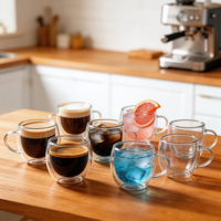 Mug Espresso Kaca Transparan 2.7oz 3oz 90ml, Dinding Ganda, Terisolasi, Dengan Gagang