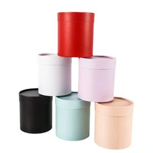Caja de flores cilíndrica hecha a mano, de cartón rígido color marfil, con cinta para ramos, se aceptan pedidos personalizados. - Product Image 5