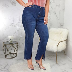 High Quality Plus Size <strong>Jeans</strong> Women Slim Fit Slit Hem Wide Leg <strong>Jeans</strong> Stretchy Casual Denim <strong>Jeans</strong> XL-5XL - Product Image 2