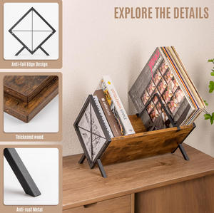 Étagère de rangement vintage en bois réglable à un niveau pour disques vinyles, albums, magazines, livres et dossiers - Product Image 4