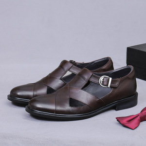 Sandalias de cuero de ante para hombre, sandalias de cuero suave y ligero de piel de vaca para hombre con hebilla y puntera tipo bolsa - Product Image 3