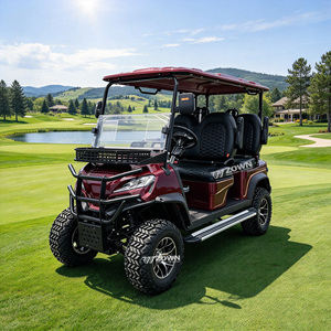 Carrito de golf eléctrico para cuatro pasajeros con techo, parabrisas y neumáticos todoterreno para recorridos en parques y complejos turísticos - Product Image 1