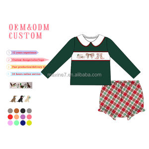 Vente en gros de vêtements pour enfants smockés ensemble au design rétro à manches longues col claudine <span class=keywords><strong>tenue</strong></span> de Noël pour enfants à carreaux pour filles - Product Image 2