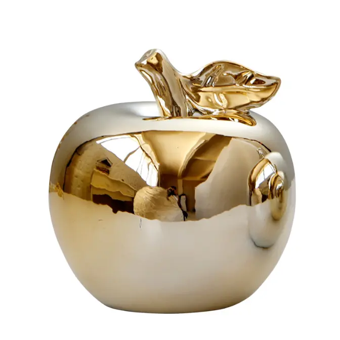 Gold-plated Ceramic Apple Ornament Modern Nordic Style Porcelain Fruit Statue Figurine Home Decoration Creative Christmas Gift