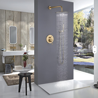 Système de douche mural multifonctionnel en laiton doré brossé de luxe avec mitigeur en céramique, ensemble de douche à effet pluie doux pour villa