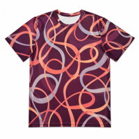 T-shirt pour homme en popeline 3D AOP avec motif, 100% polyester, boucles entrelacées prune, séchage rapide, respirant, col rond, prêt à être expédié