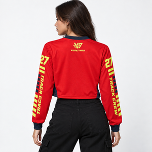 Women Breathable Quick Dry Cropped Racing Jersey <b>Long</b> <b>Sleeve</b> <b>Mesh</b> Motorsport Shirt Custom Streetwear <b>Top</b> - Product Image 3