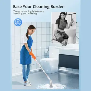 Adjustable Multi-function Handle For Washing Bathroom Tile Floor Electric Spin Scrubber Silicone Telescopic Cleaning Brush