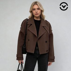 Casaco Curto de Lã Feminino Estilo Europeu com Gola Larga e Cinto na Cintura, Design Elegante para Mulheres - Product Image 2
