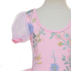 Vestido de Ballet para Niñas con Mangas Abullonadas de Malla y Bordado Floral, Falda de Tul Rosa con Adornos Plateados, Disfraz de Danza para Recital - Product Image 2