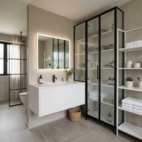 Meuble de salle de bain moderne pour villa et hôtel, vasque suspendue avec lavabo et miroir intelligent, écologique et résistant à l'eau