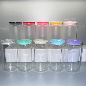 Frasco de vidro colorido para bebidas e refrigerantes, 16 onças, ideias para novos produtos, frasco de vidro transparente com tampa pp, sublimação de borosilicato