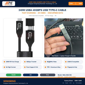 Câble de charge rapide USB Type-C OEM 20 Gbps 40 Gbps 240 W avec gaine en feuille de <span class=keywords><strong>TPE</strong></span> et tressage en nylon pour ordinateur et appareil photo - Product Image 2