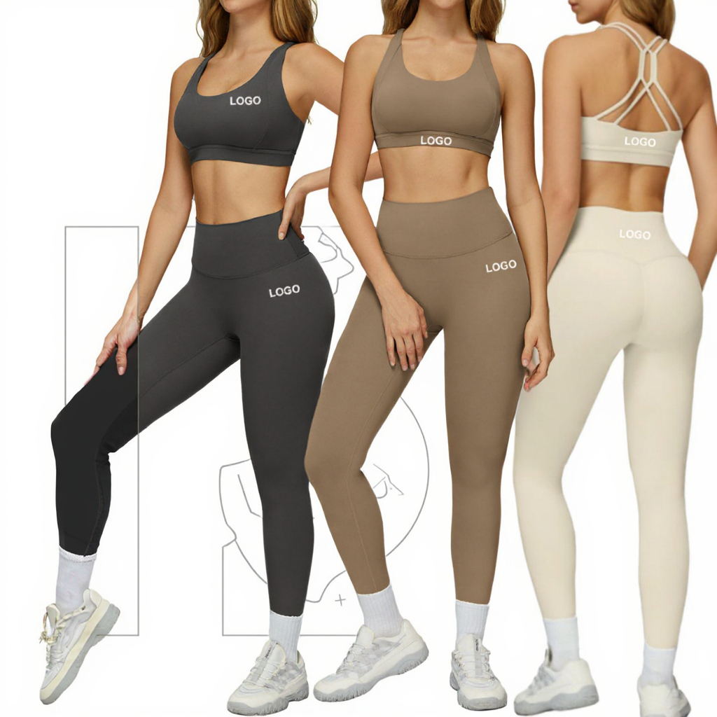 7011 Women's 2-Piece Solid Fitness High Waist Elastic Quick-Dry Sports Set Lightweight Cross Back Yoga Pilates Gym Suit