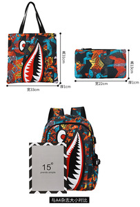 Shark Print Student Backpack Waterproof <b>School</b> <b>Bag</b> Cartoon Bookbag with Pencil Case and <b>Tote</b> <b>Bag</b> for Teens - Product Image 6