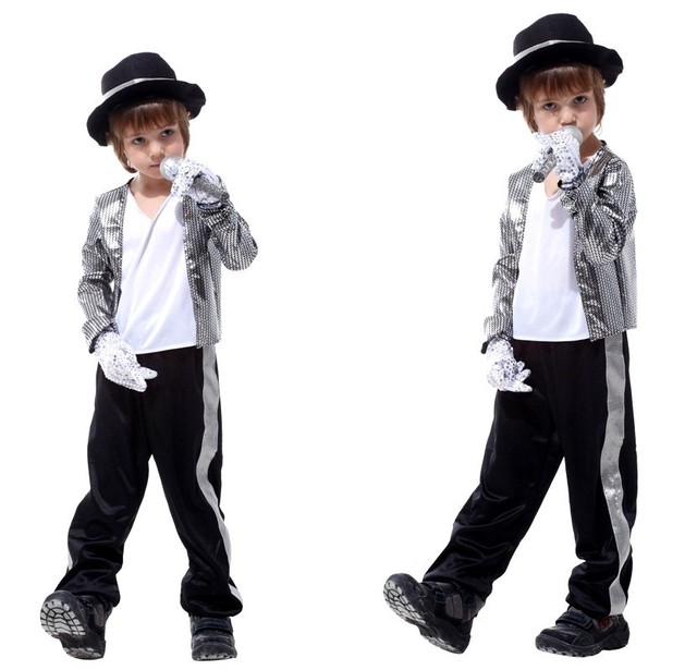 Kids Boys 80s Costume Michael Cosplay Hip Hop Stage Outfits With Matched Hat Gloves