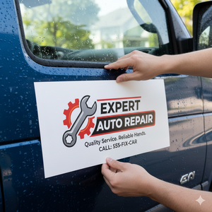 แม่เหล็กติดรถยนต์แบบกำหนดเอง PVC เคลือบแม่เหล็ก ทนทานต่อรังสียูวี ใช้ซ้ำได้ สติ๊กเกอร์โลโก้รถยนต์ สำหรับร้านซ่อมรถยนต์ - Product Image 1